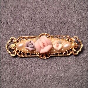 Vintage 1928 Rose Brooch Pink Purple Porcelain